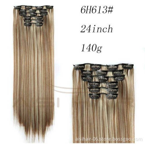 Aisi Hair Synthetic Heat Resistant Fiber 16 Clips in Hair Extensions Straight Hair Piece For Women